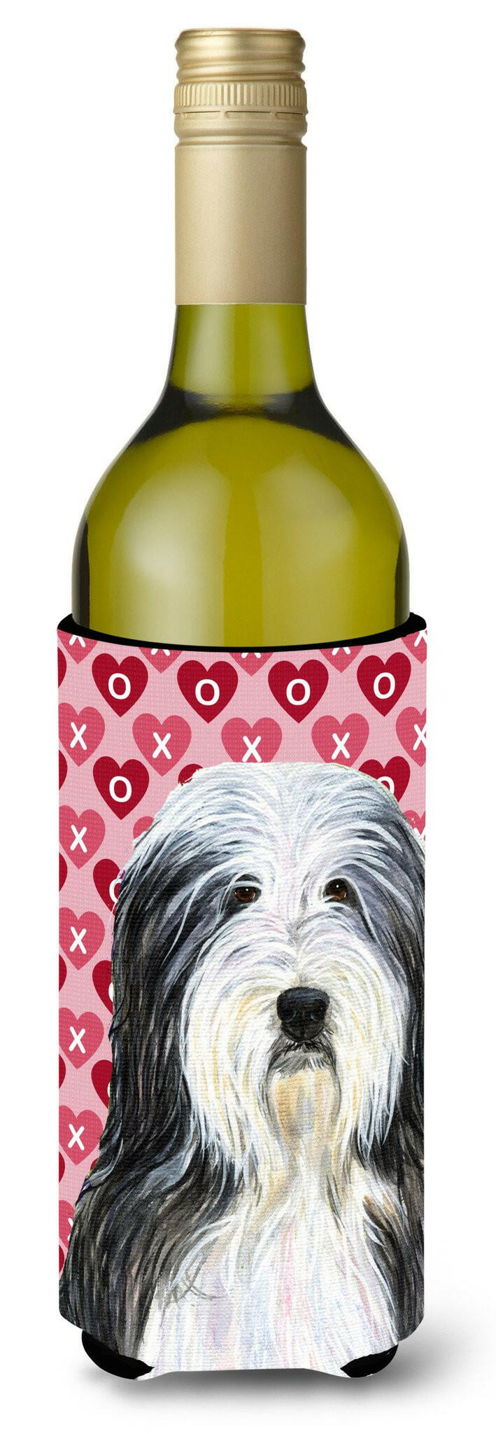 Bearded Collie Hearts Love  Valentine&#39;s Day Portrait Wine Bottle Beverage Insulator Beverage Insulator Hugger by Caroline&#39;s Treasures