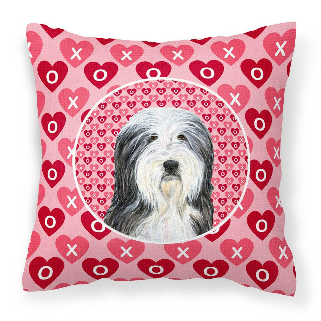 Bearded Collie Hearts Love and Valentine's Day Portrait Fabric Decorative Pillow SS4497PW1414 by Caroline's Treasures