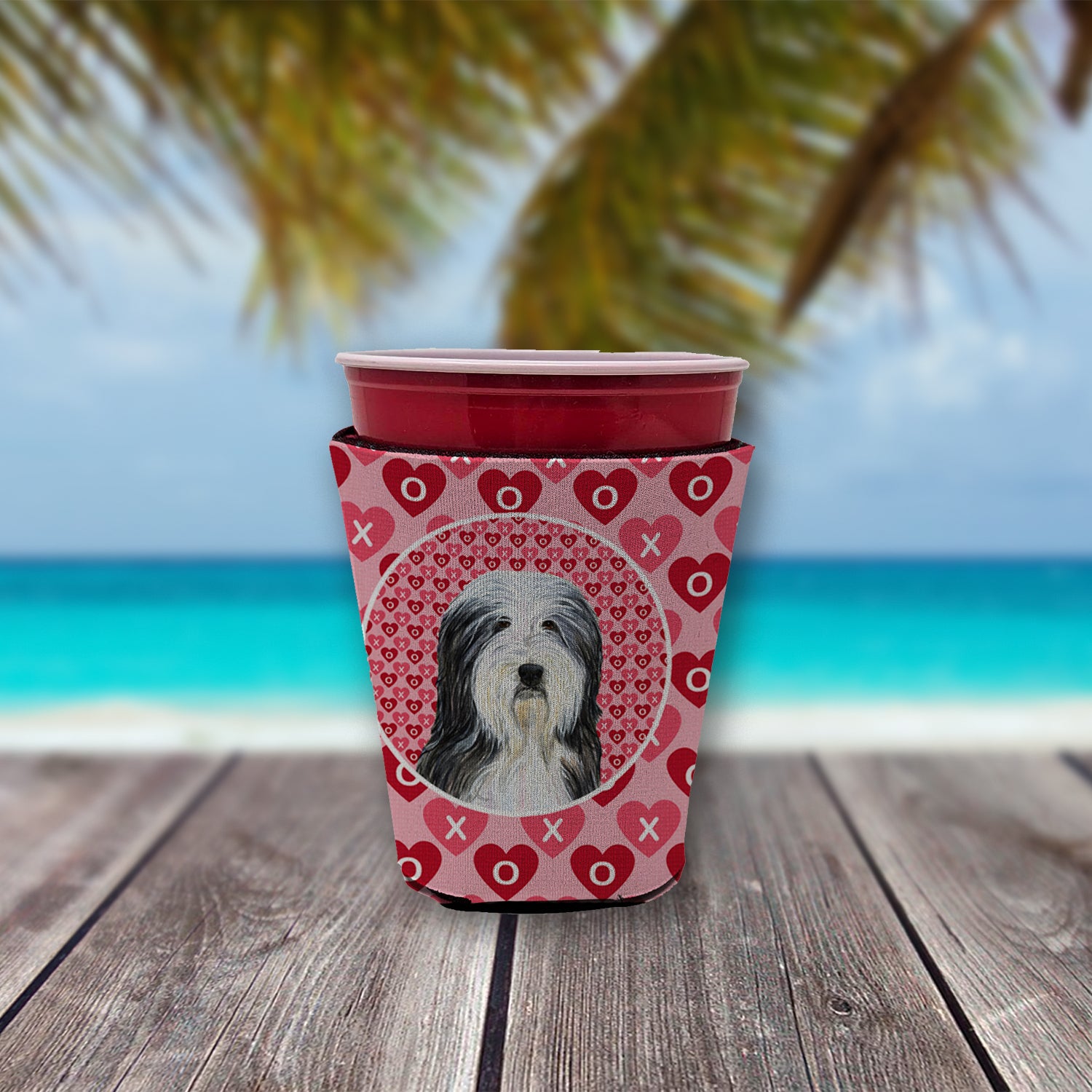 Bearded Collie  Red Cup Beverage Insulator Hugger  the-store.com.