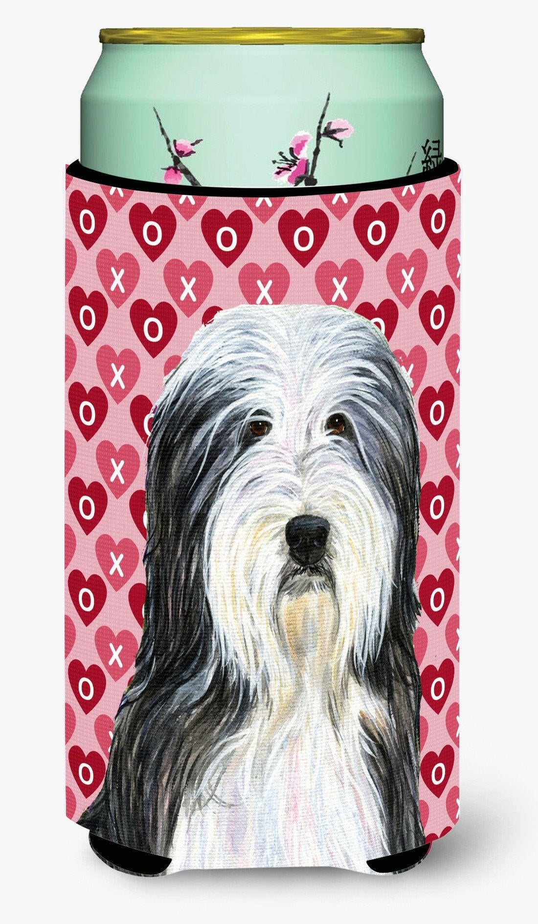 Bearded Collie Hearts Love and Valentine&#39;s Day Portrait  Tall Boy Beverage Insulator Beverage Insulator Hugger by Caroline&#39;s Treasures