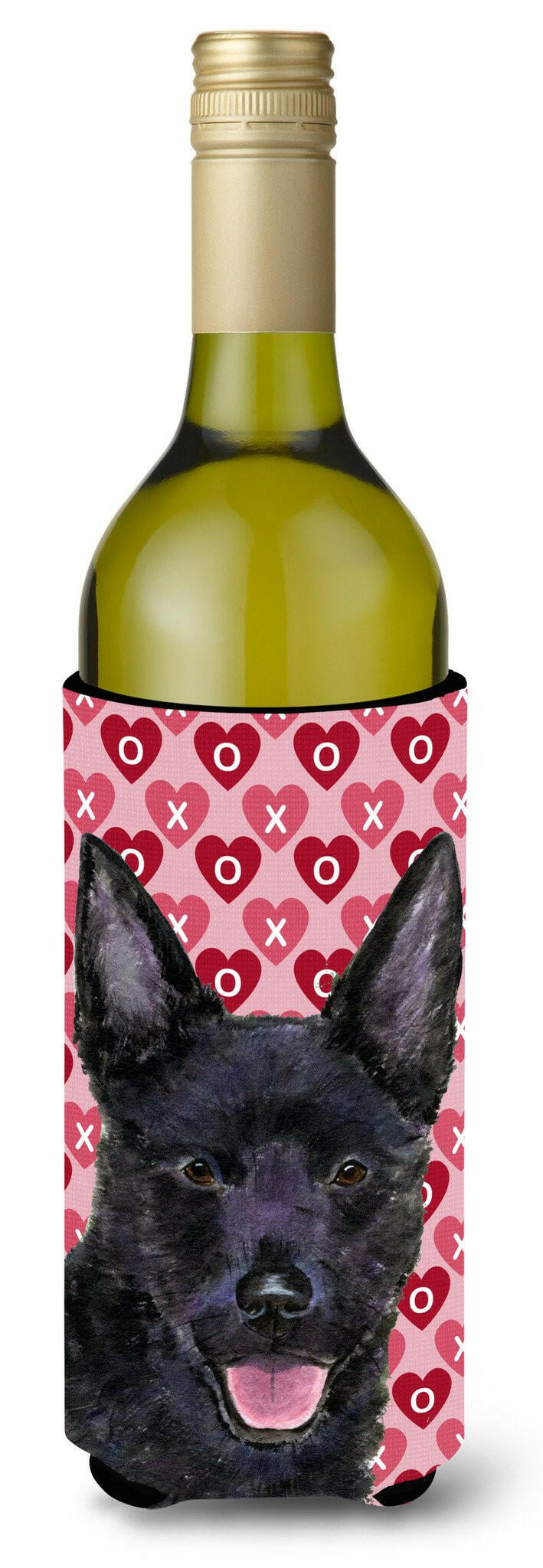 Australian Kelpie Hearts Love Valentine&#39;s Day Wine Bottle Beverage Insulator Beverage Insulator Hugger by Caroline&#39;s Treasures