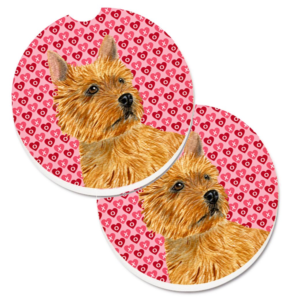 Norwich Terrier Hearts Love and Valentine&#39;s Day Portrait Set of 2 Cup Holder Car Coasters SS4499CARC by Caroline&#39;s Treasures