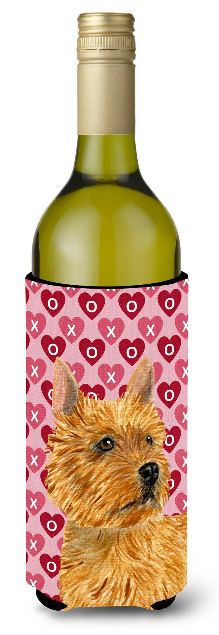Norwich Terrier Hearts Love Valentine&#39;s Day Portrait Wine Bottle Beverage Insulator Beverage Insulator Hugger by Caroline&#39;s Treasures