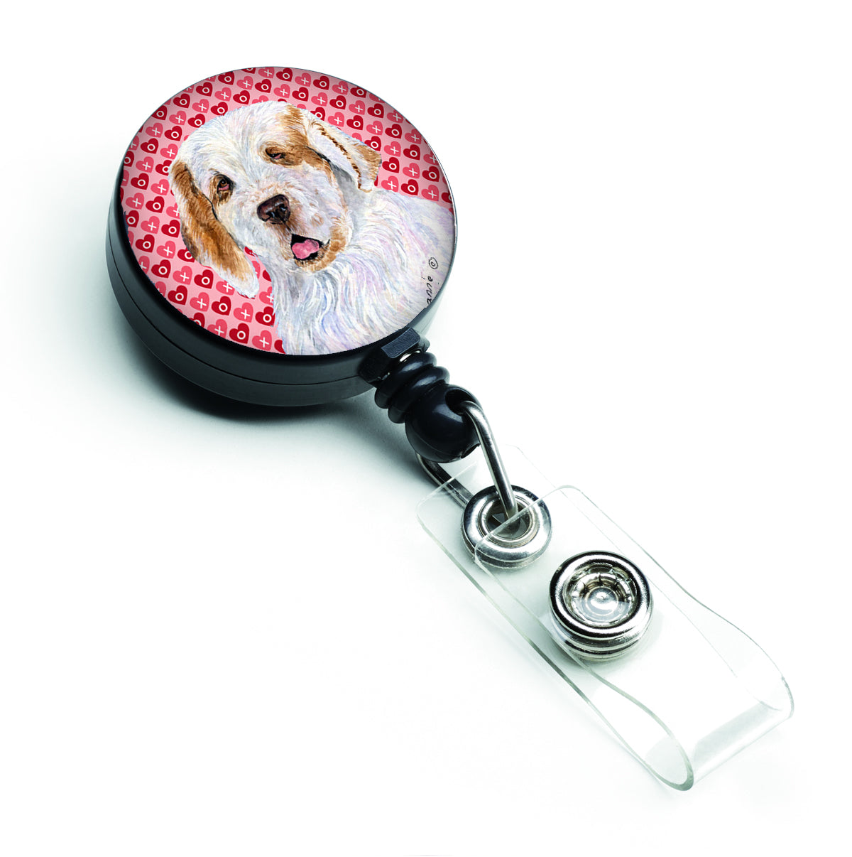 Clumber Spaniel Love Retractable Badge Reel or ID Holder with Clip.
