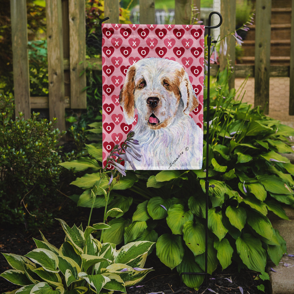Clumber Spaniel Hearts Love and Valentine's Day Portrait Flag Garden Size.