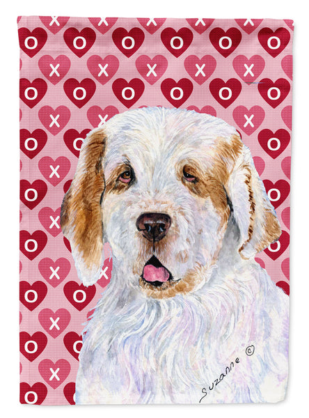 Clumber Spaniel Hearts Love and Valentine's Day Portrait Flag Garden Size