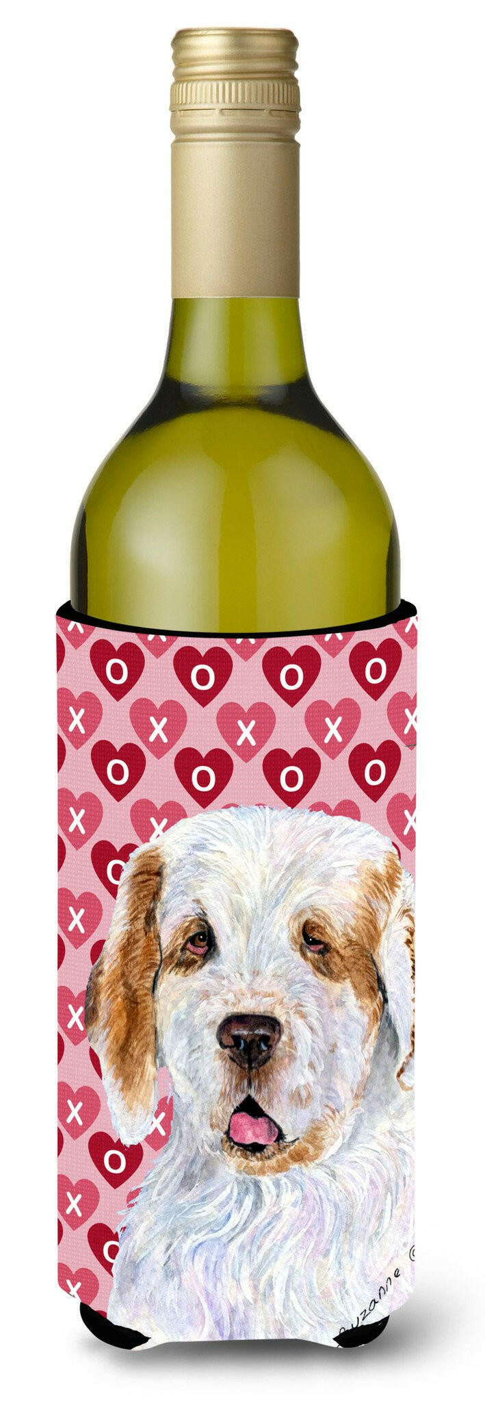 Clumber Spaniel Hearts Love and Valentine&#39;s Day  Wine Bottle Beverage Insulator Beverage Insulator Hugger by Caroline&#39;s Treasures