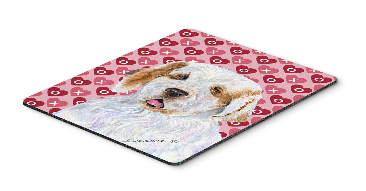 Clumber Spaniel Hearts Love and Valentine&#39;s Day Mouse Pad, Hot Pad or Trivet by Caroline&#39;s Treasures