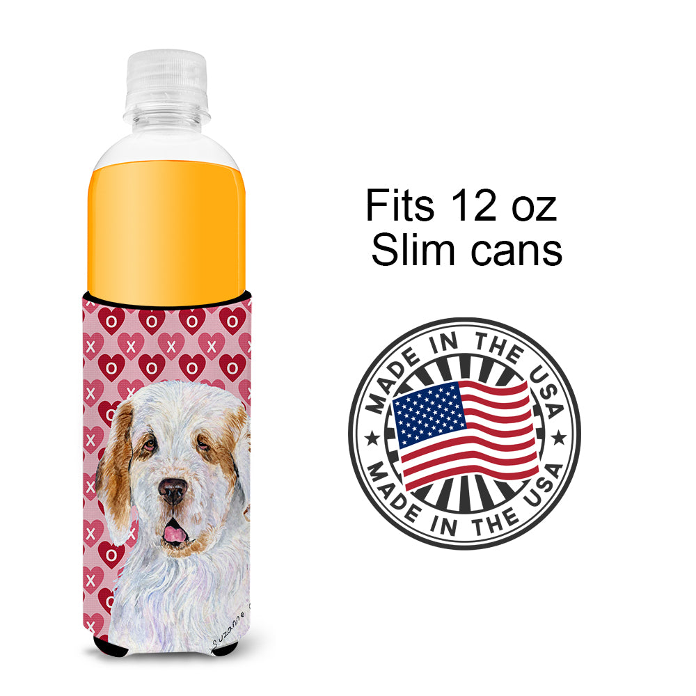 Clumber Spaniel Hearts Love and Valentine's Day Portrait Ultra Beverage Insulators for slim cans SS4500MUK.