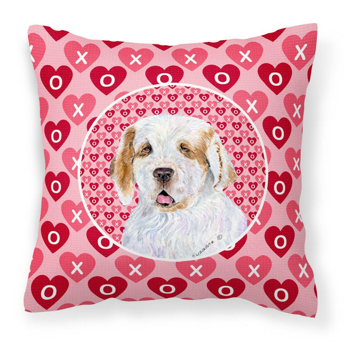 Clumber Spaniel Hearts Love and Valentine&#39;s Day Portrait Fabric Decorative Pillow SS4500PW1414 by Caroline&#39;s Treasures
