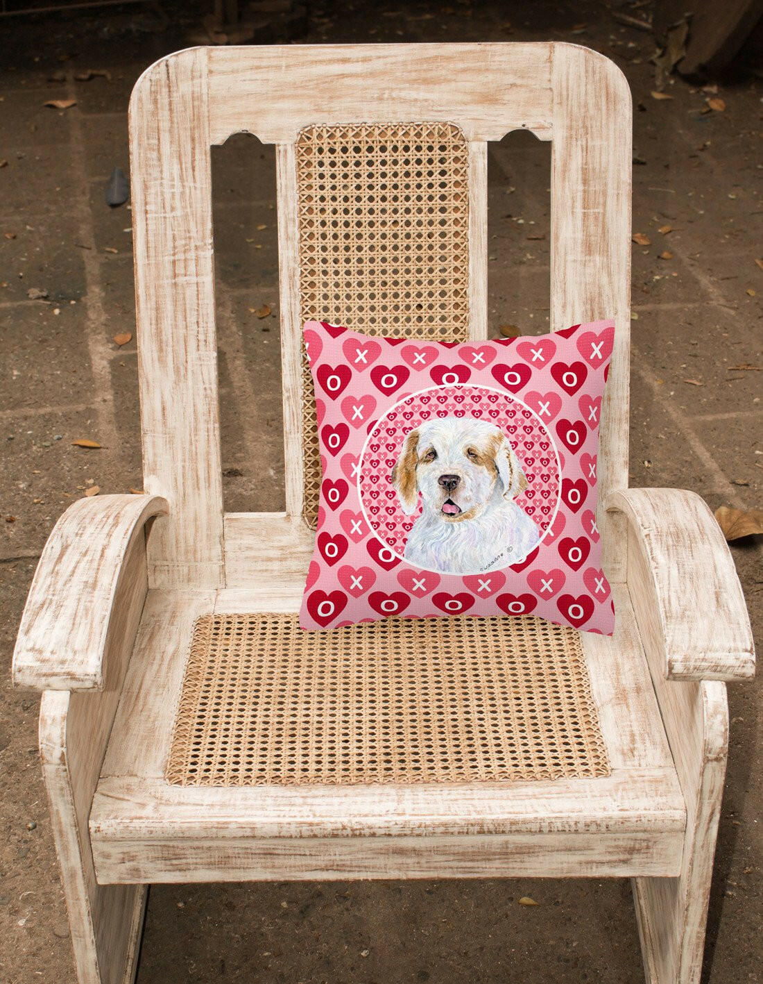 Clumber Spaniel Hearts Love and Valentine's Day Portrait Fabric Decorative Pillow SS4500PW1414 by Caroline's Treasures