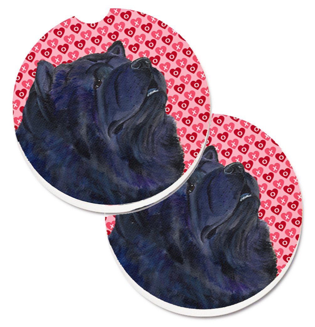 Chow Chow Hearts Love and Valentine&#39;s Day Portrait Set of 2 Cup Holder Car Coasters SS4501CARC by Caroline&#39;s Treasures