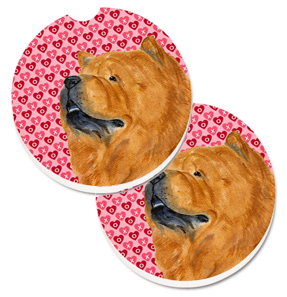 Chow Chow Hearts Love and Valentine&#39;s Day Portrait Set of 2 Cup Holder Car Coasters SS4502CARC by Caroline&#39;s Treasures