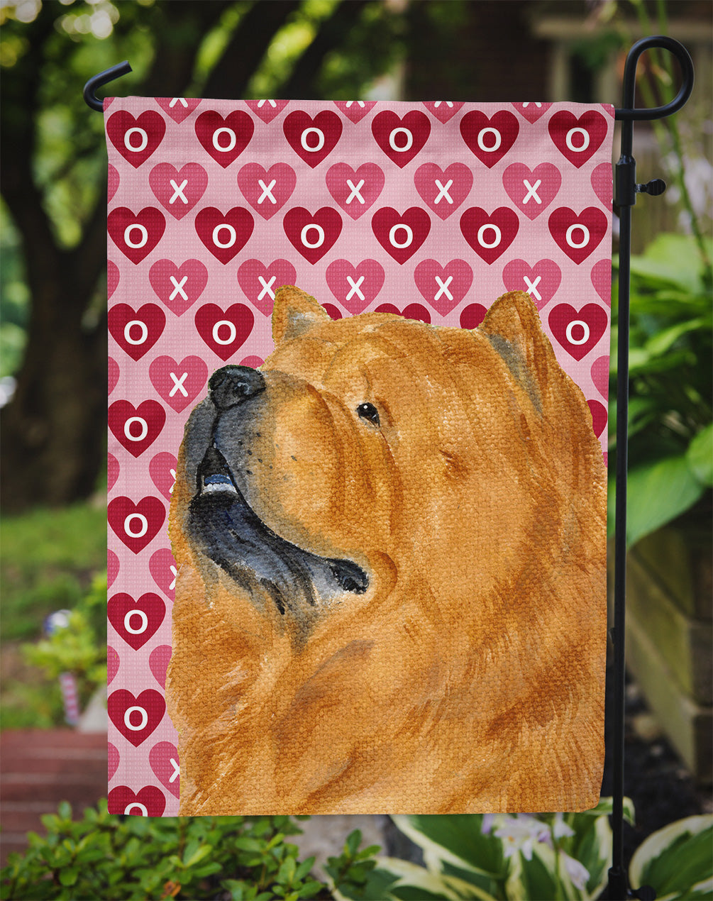 Chow Chow Hearts Love and Valentine's Day Portrait Flag Garden Size.