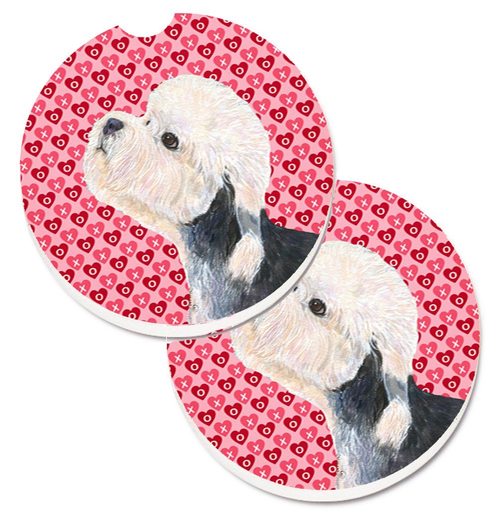 Dandie Dinmont Terrier Hearts Love Valentine&#39;s Day Set of 2 Cup Holder Car Coasters SS4503CARC by Caroline&#39;s Treasures