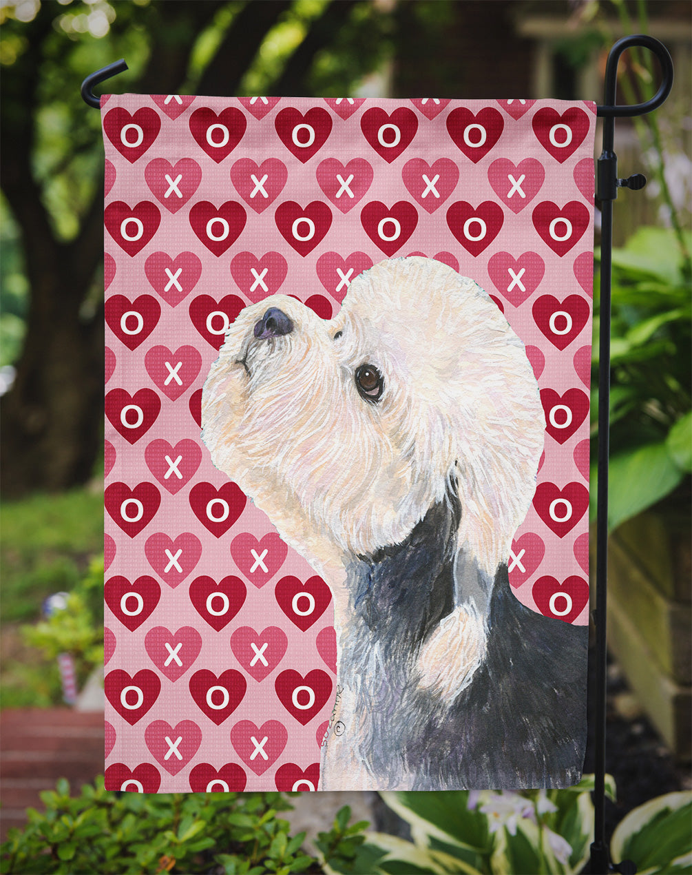Dandie Dinmont Terrier Hearts Love Valentine's Day Flag Garden Size.