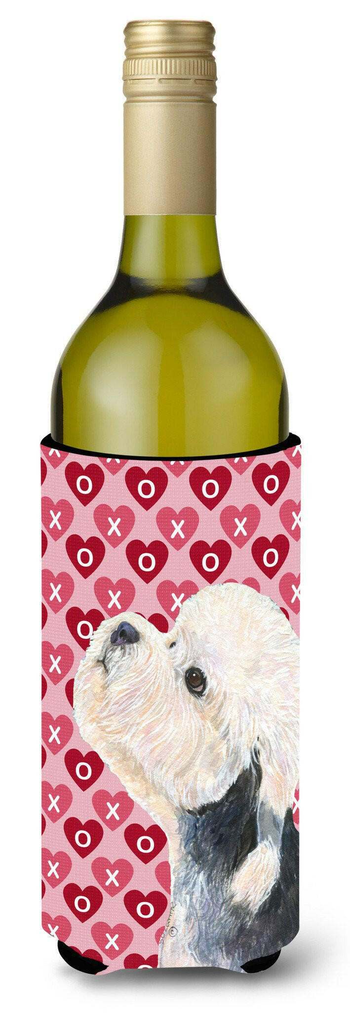 Dandie Dinmont Terrier Hearts Love Valentine&#39;s Day Wine Bottle Beverage Insulator Beverage Insulator Hugger by Caroline&#39;s Treasures