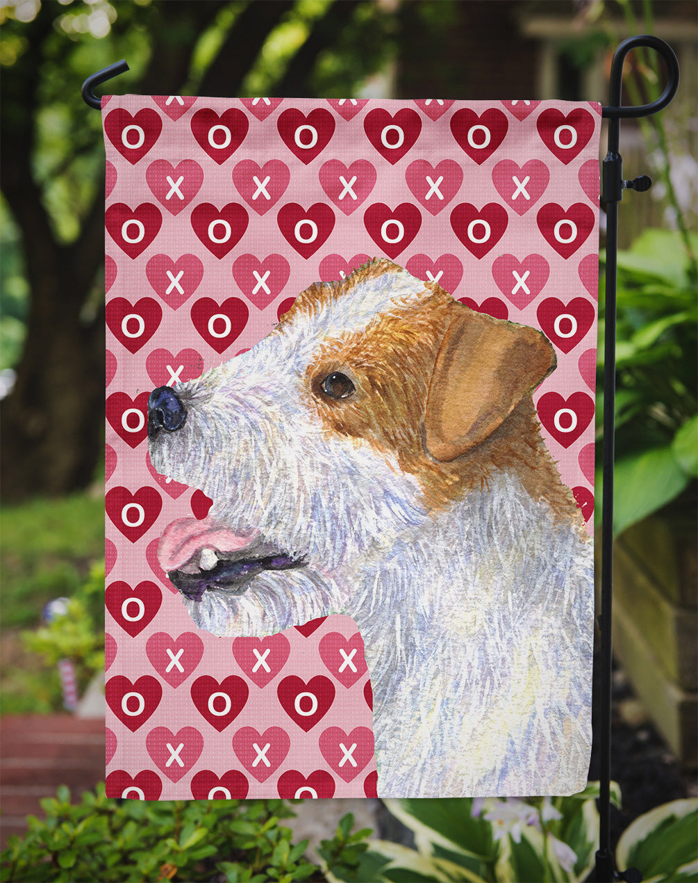 Jack Russell Terrier Hearts Love and Valentine's Day Portrait Flag Garden Size.