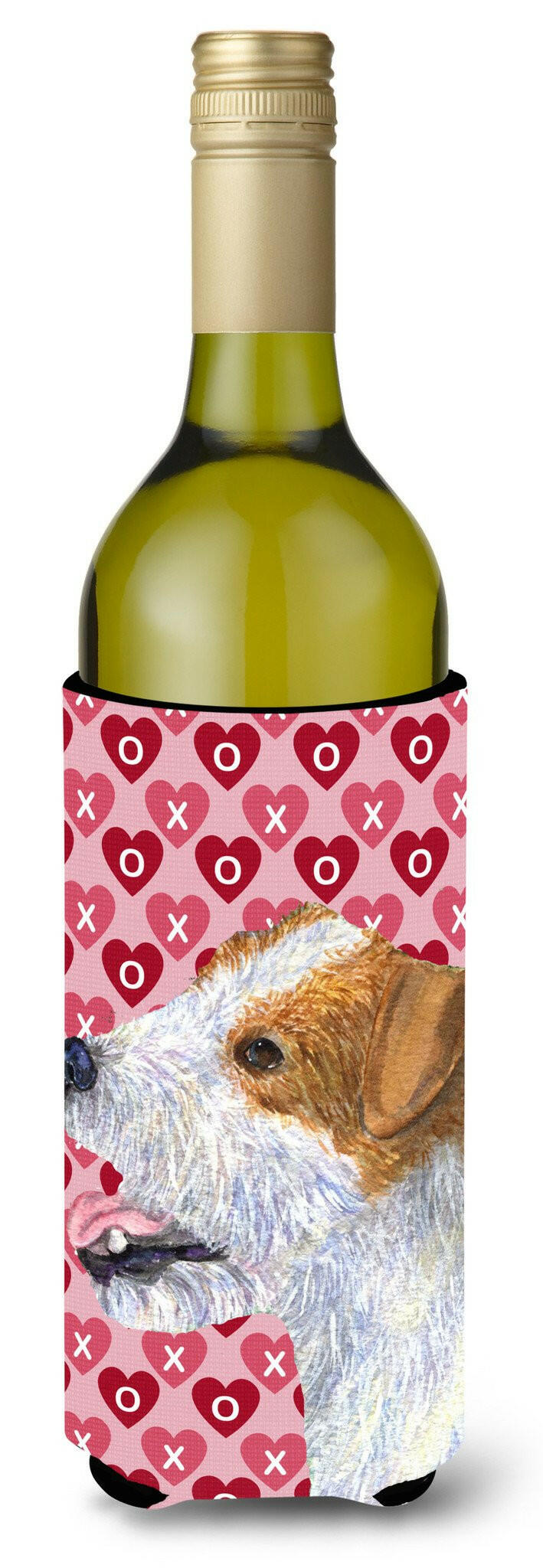Jack Russell Terrier Hearts Love  Valentine&#39;s Day  Wine Bottle Beverage Insulator Beverage Insulator Hugger by Caroline&#39;s Treasures