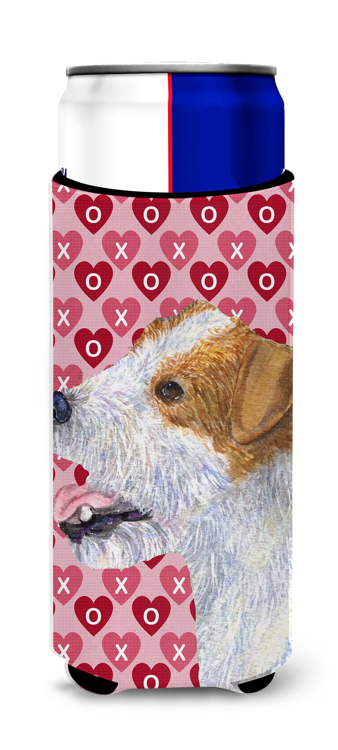 Jack Russell Terrier Hearts Love and Valentine&#39;s Day Portrait Ultra Beverage Insulators for slim cans SS4504MUK.