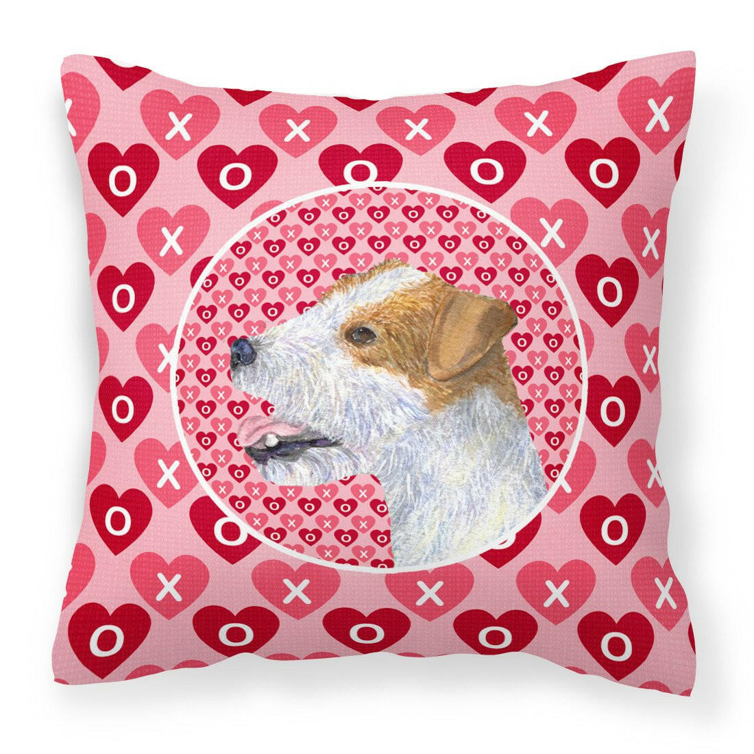 Jack Russell Terrier Hearts Love and Valentine&#39;s Day Portrait Fabric Decorative Pillow SS4504PW1414 by Caroline&#39;s Treasures