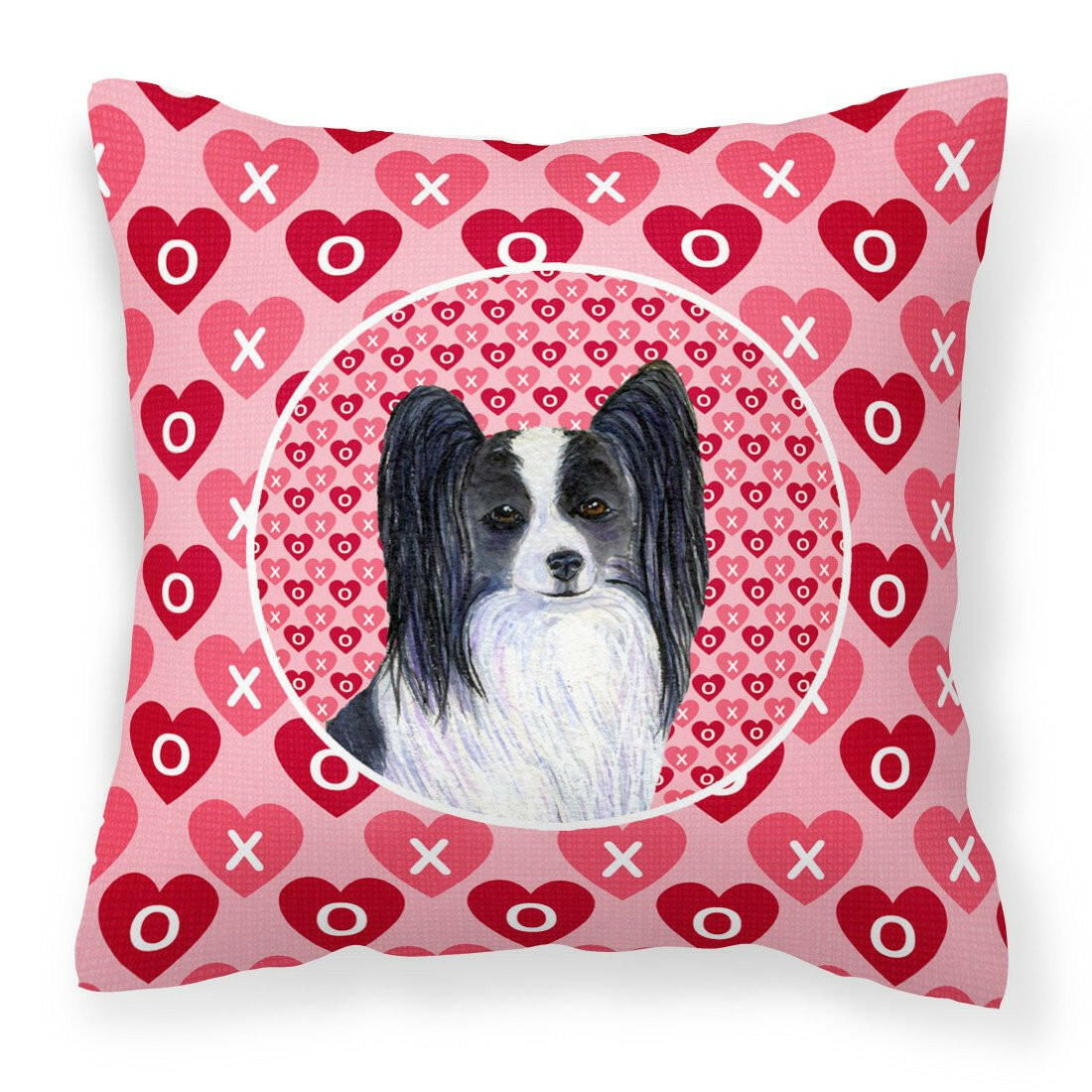 Papillon Hearts Love and Valentine&#39;s Day Portrait Fabric Decorative Pillow SS4505PW1414 by Caroline&#39;s Treasures