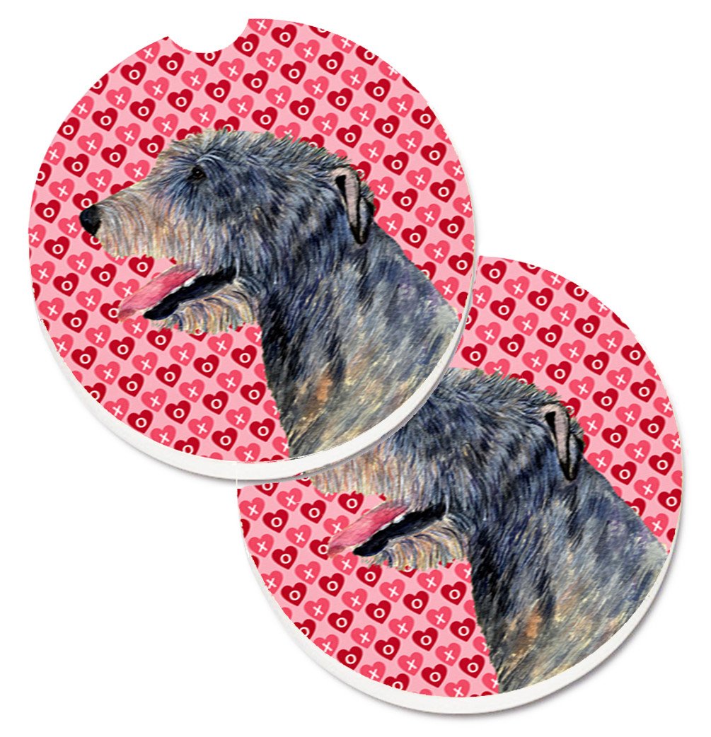 Irish Wolfhound Hearts Love and Valentine&#39;s Day Portrait Set of 2 Cup Holder Car Coasters SS4506CARC by Caroline&#39;s Treasures