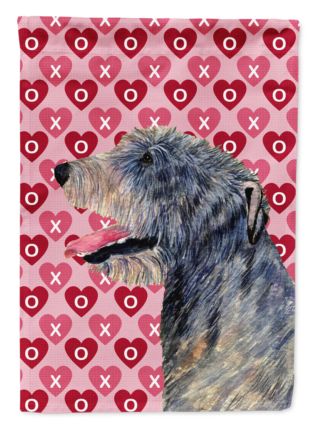 Irish Wolfhound Hearts Love and Valentine&#39;s Day Portrait Flag Garden Size.