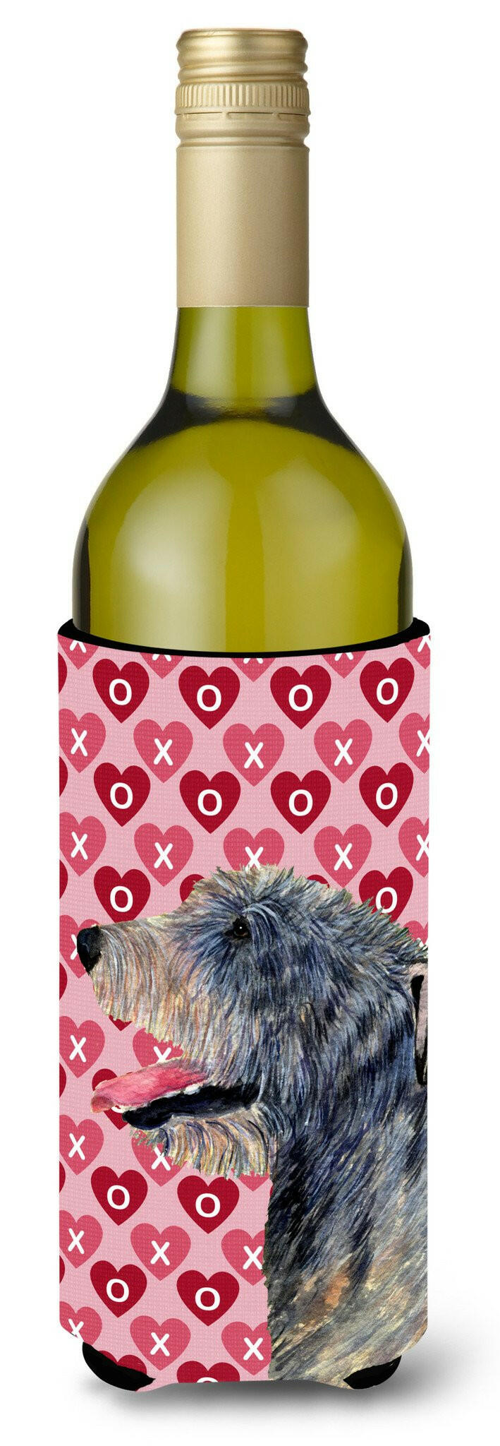 Irish Wolfhound Hearts Love  Valentine&#39;s Day Portrait Wine Bottle Beverage Insulator Beverage Insulator Hugger by Caroline&#39;s Treasures