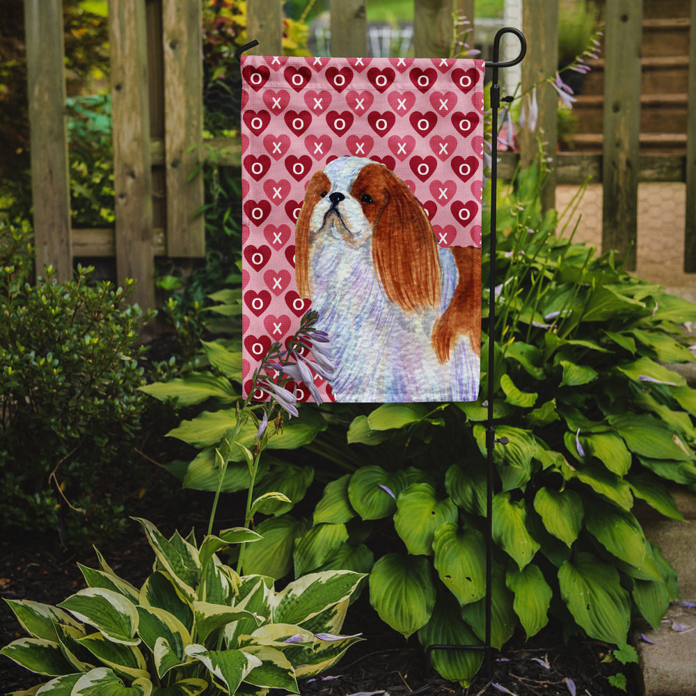 English Toy Spaniel Hearts Love and Valentine's Day Portrait Flag Garden Size