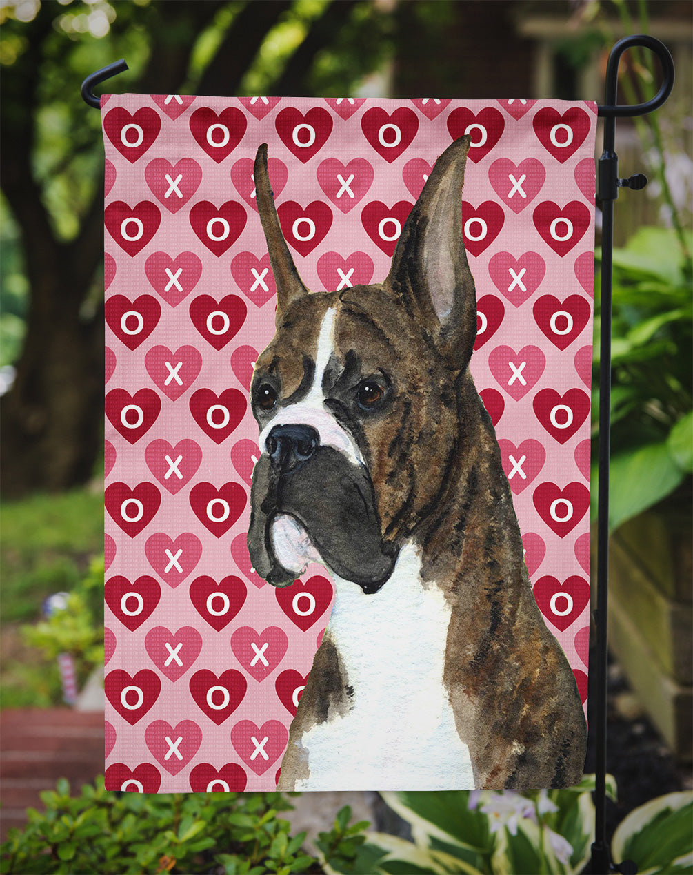 Boxer Hearts Love and Valentine's Day Portrait Flag Garden Size