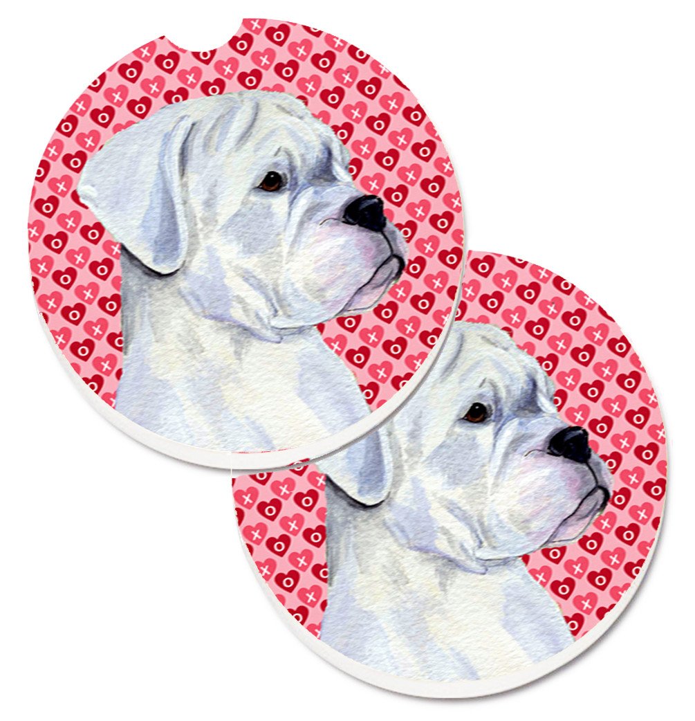 Boxer Hearts Love and Valentine&#39;s Day Portrait Set of 2 Cup Holder Car Coasters SS4509CARC by Caroline&#39;s Treasures
