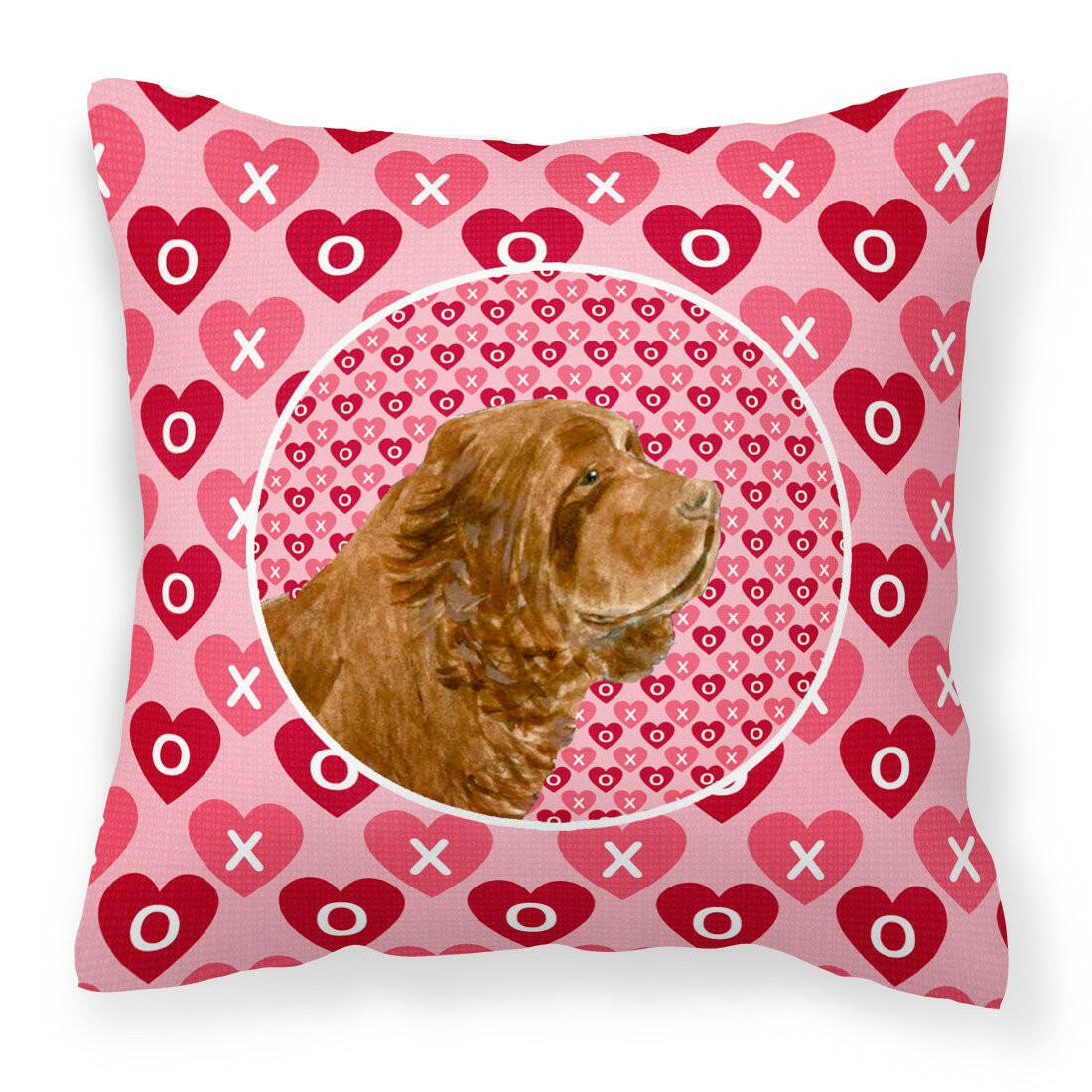 Sussex Spaniel Hearts Love Valentine&#39;s Day Fabric Decorative Pillow SS4510PW1414 by Caroline&#39;s Treasures
