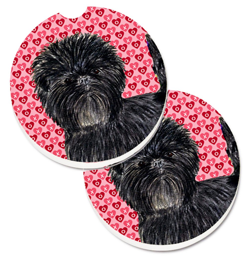 Affenpinscher Hearts Love and Valentine&#39;s Day Portrait Set of 2 Cup Holder Car Coasters SS4511CARC by Caroline&#39;s Treasures