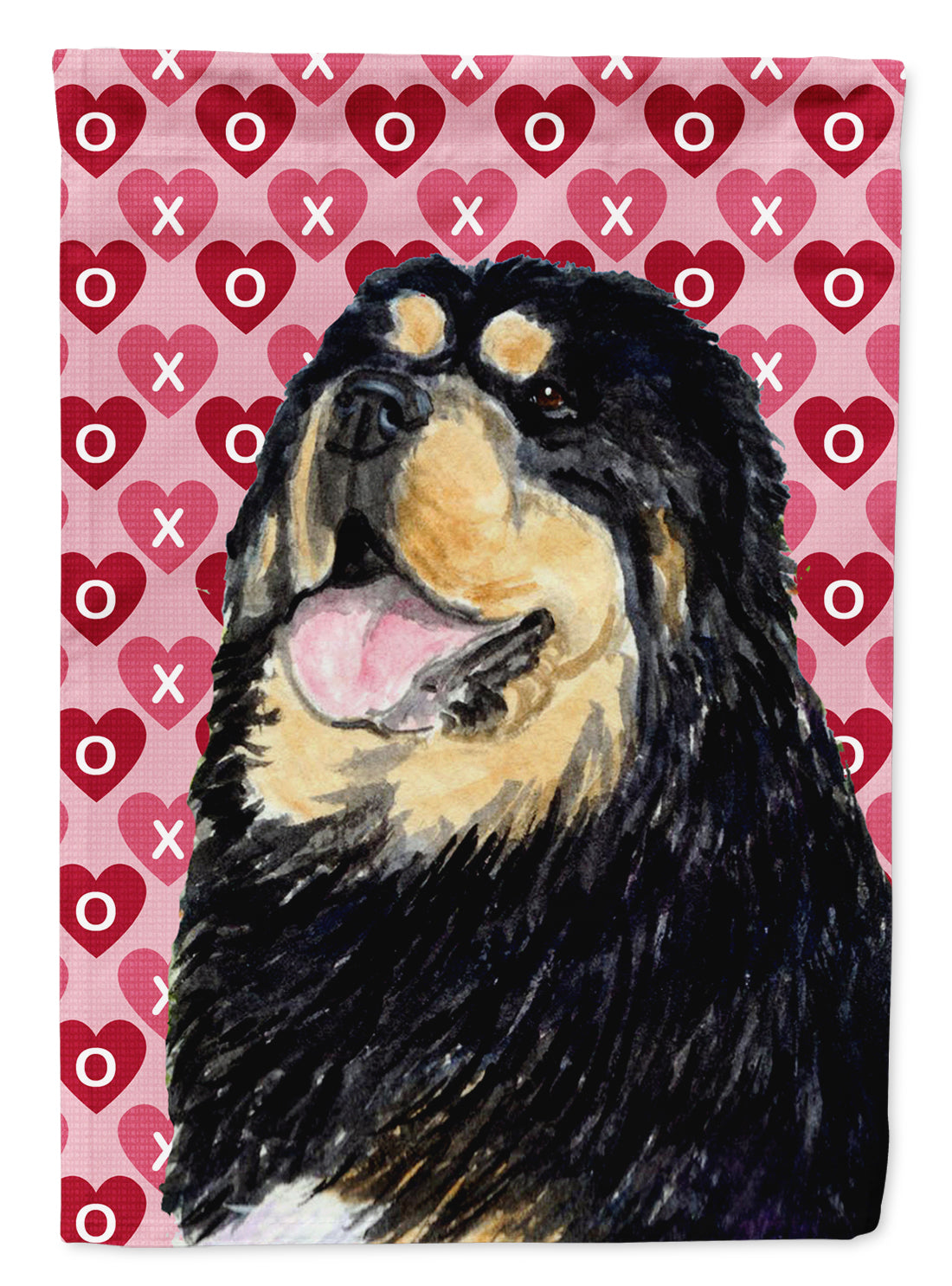 Tibetan Mastiff Hearts Love and Valentine's Day Portrait Flag Canvas House Size  the-store.com.