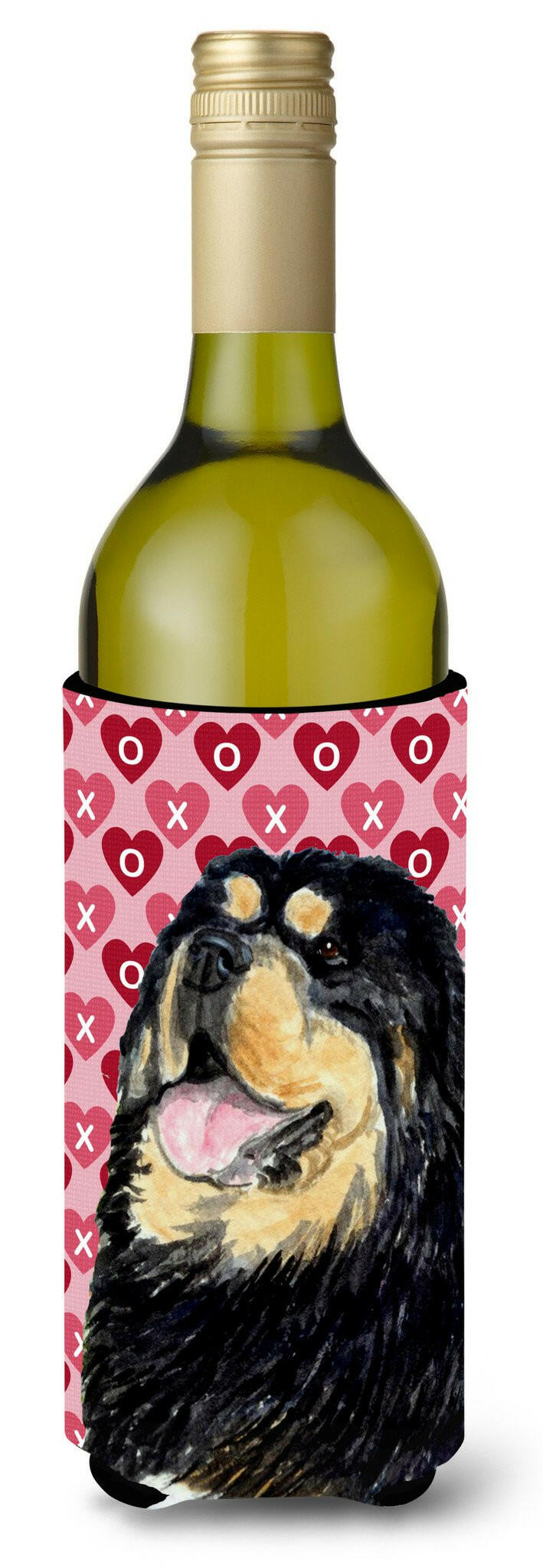 Tibetan Mastiff Hearts Love Valentine&#39;s Day Wine Bottle Beverage Insulator Beverage Insulator Hugger by Caroline&#39;s Treasures