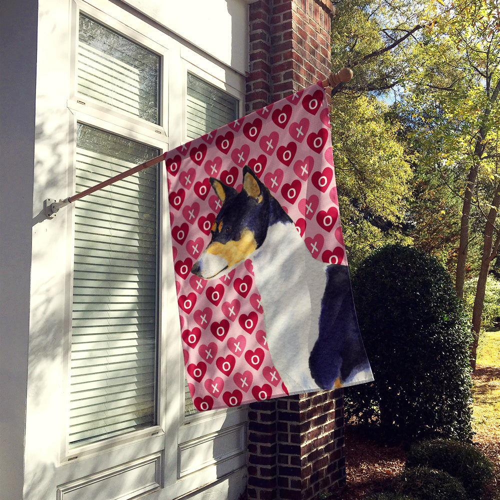 Basenji Hearts Love and Valentine's Day Portrait Flag Canvas House Size  the-store.com.