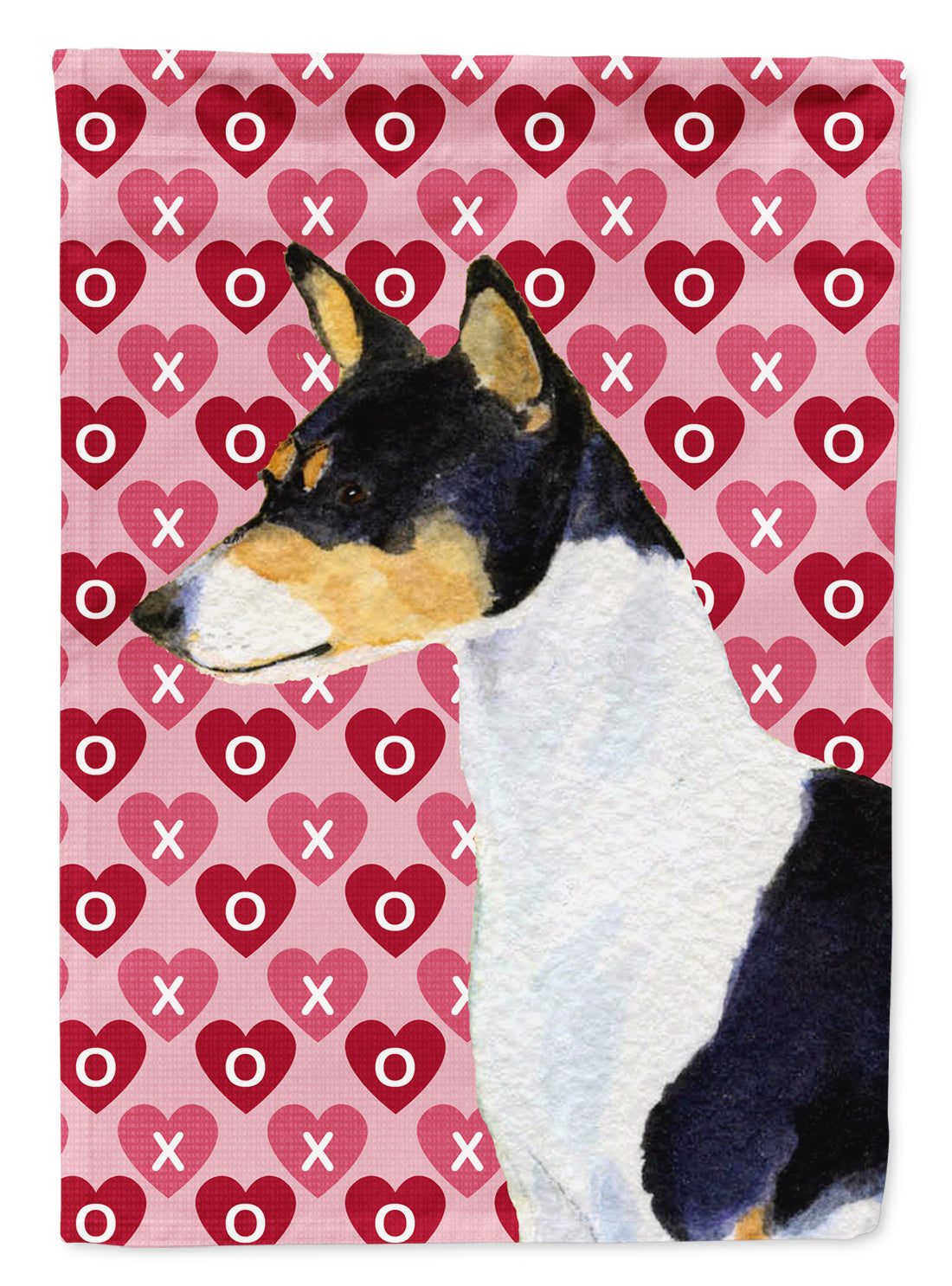 Basenji Hearts Love and Valentine&#39;s Day Portrait Flag Garden Size