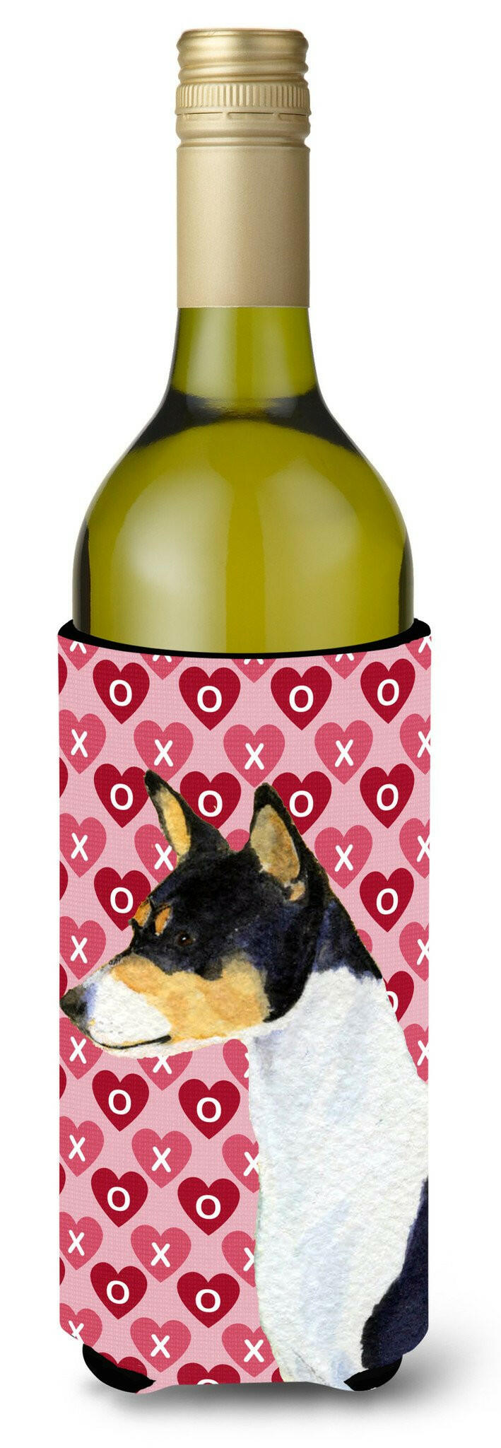 Basenji Hearts Love and Valentine&#39;s Day Portrait Wine Bottle Beverage Insulator Beverage Insulator Hugger by Caroline&#39;s Treasures