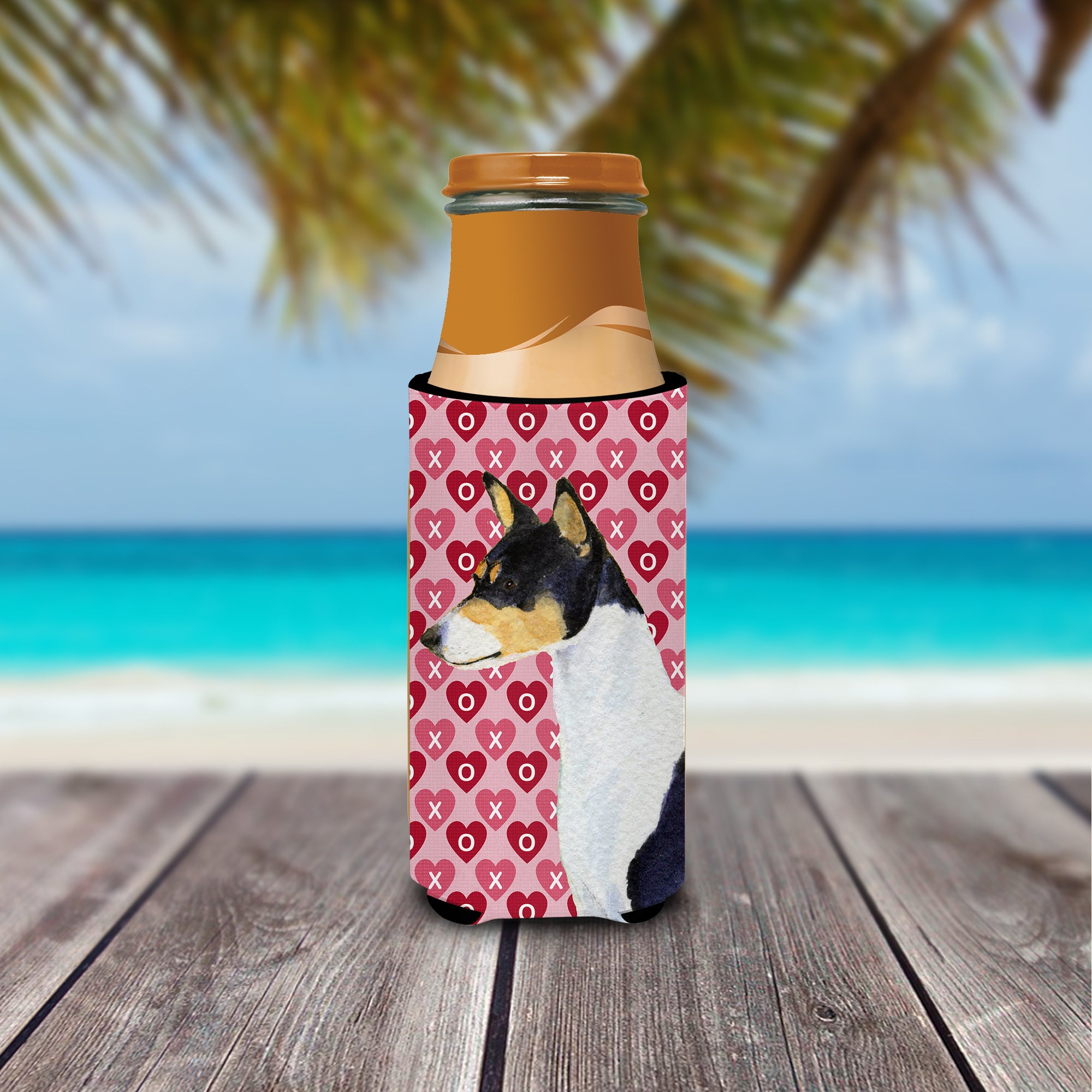 Basenji Hearts Love and Valentine's Day Portrait Ultra Beverage Insulators for slim cans SS4514MUK