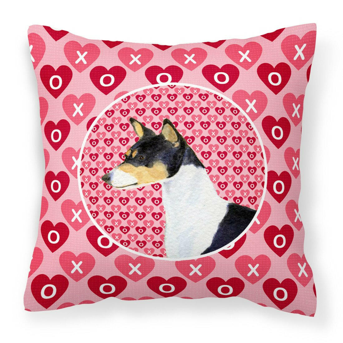 Basenji Hearts Love and Valentine&#39;s Day Portrait Fabric Decorative Pillow SS4514PW1414 by Caroline&#39;s Treasures