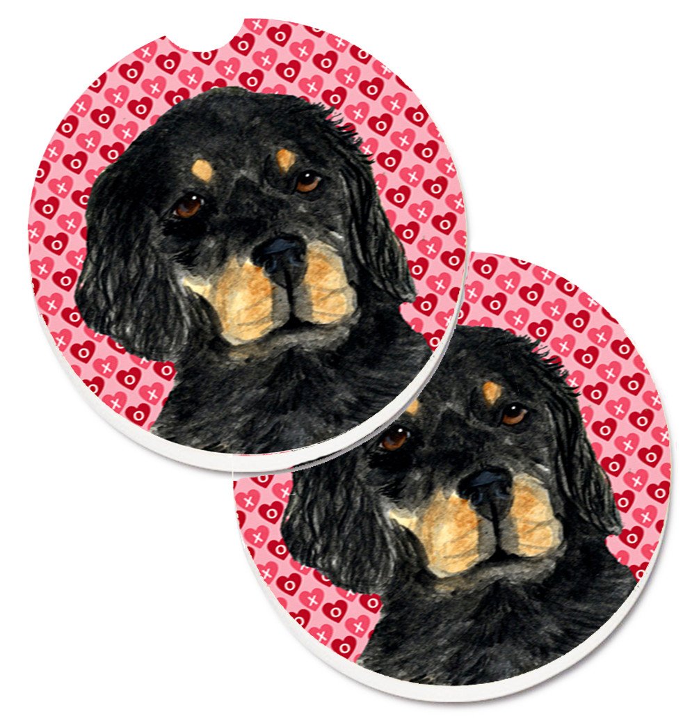 Gordon Setter Hearts Love and Valentine&#39;s Day Portrait Set of 2 Cup Holder Car Coasters SS4515CARC by Caroline&#39;s Treasures