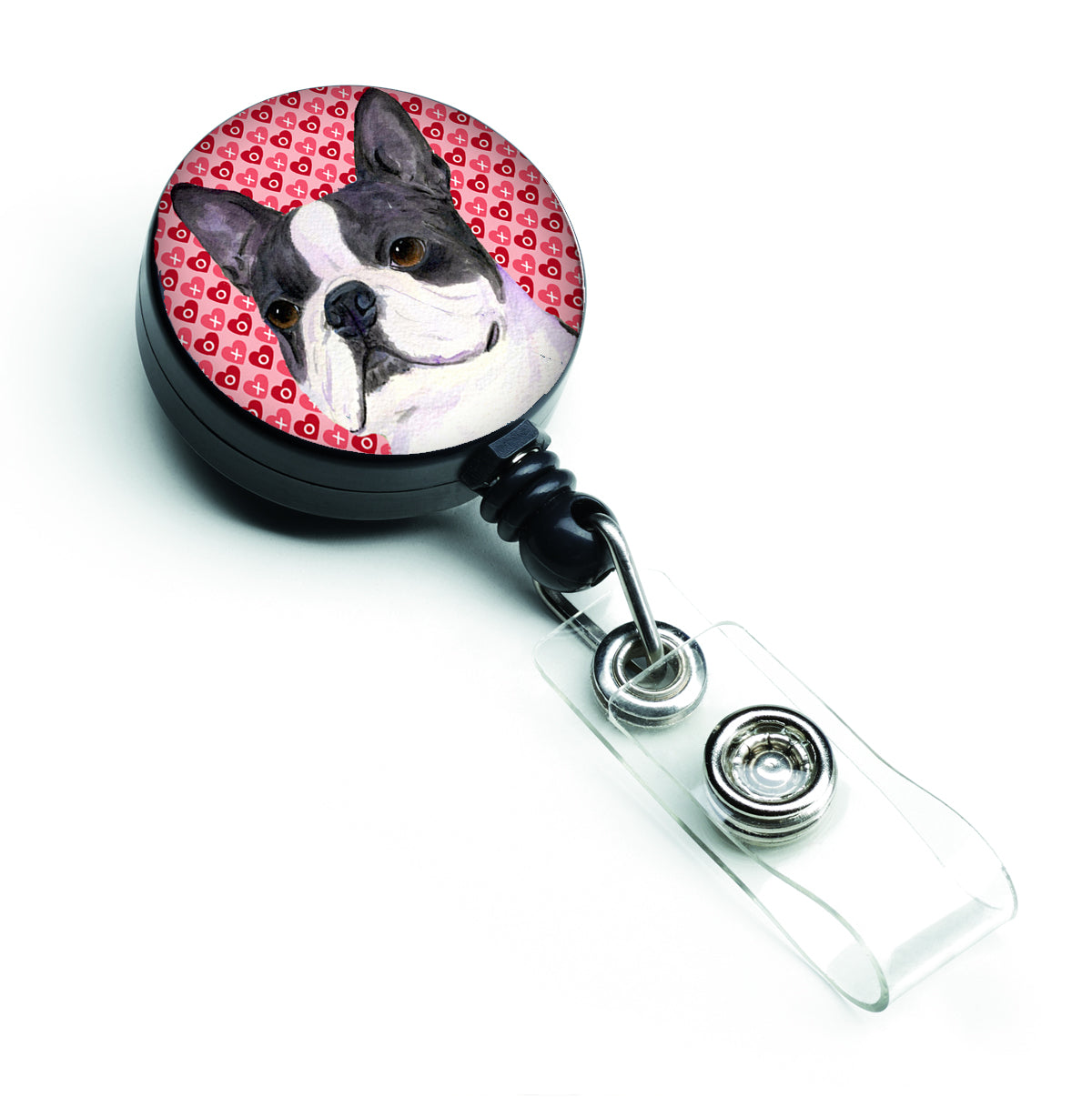Boston Terrier Love Retractable Badge Reel or ID Holder with Clip.