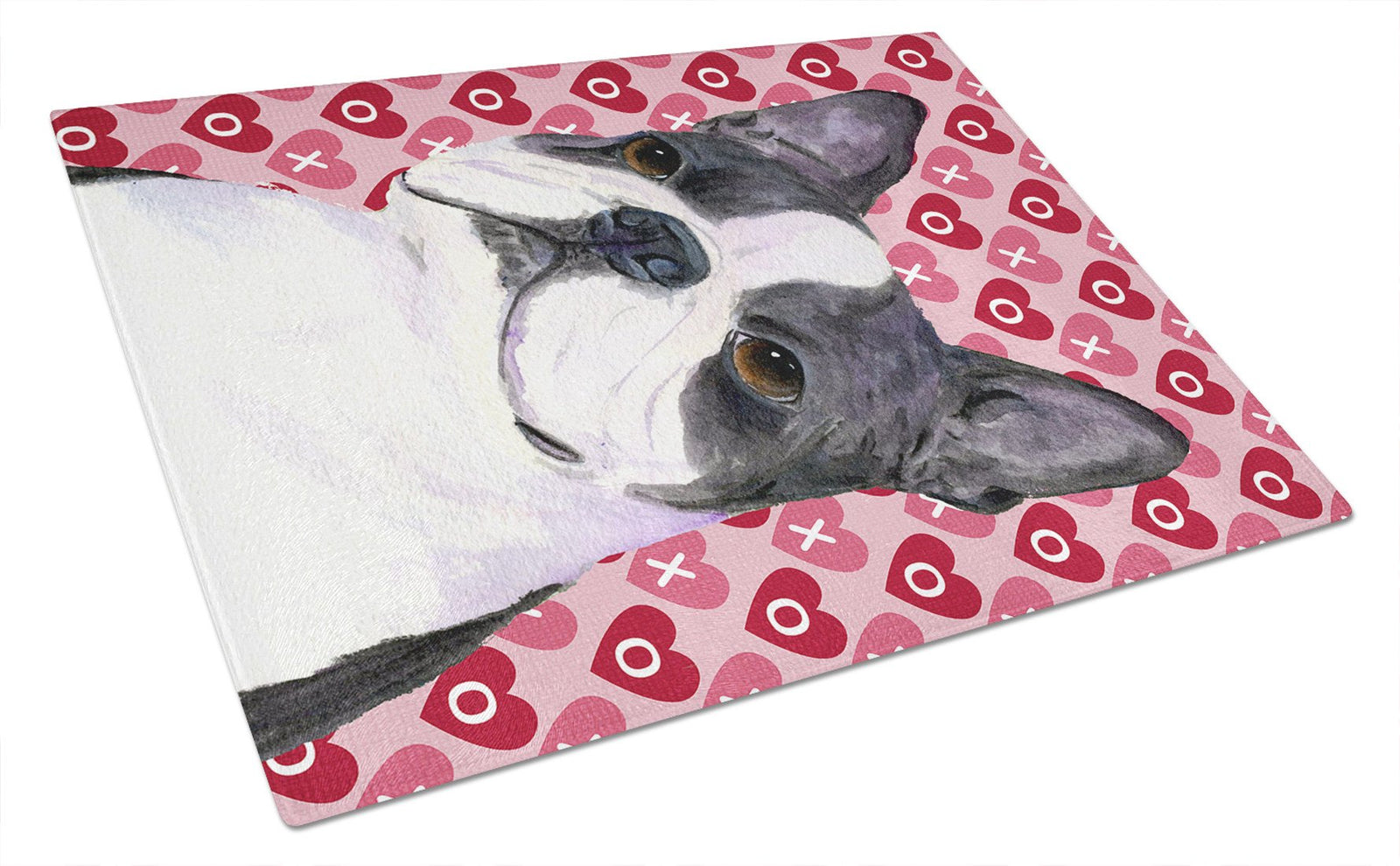 Boston Terrier Hearts Love and Valentine's Day Glass Cutting Board Large by Caroline's Treasures