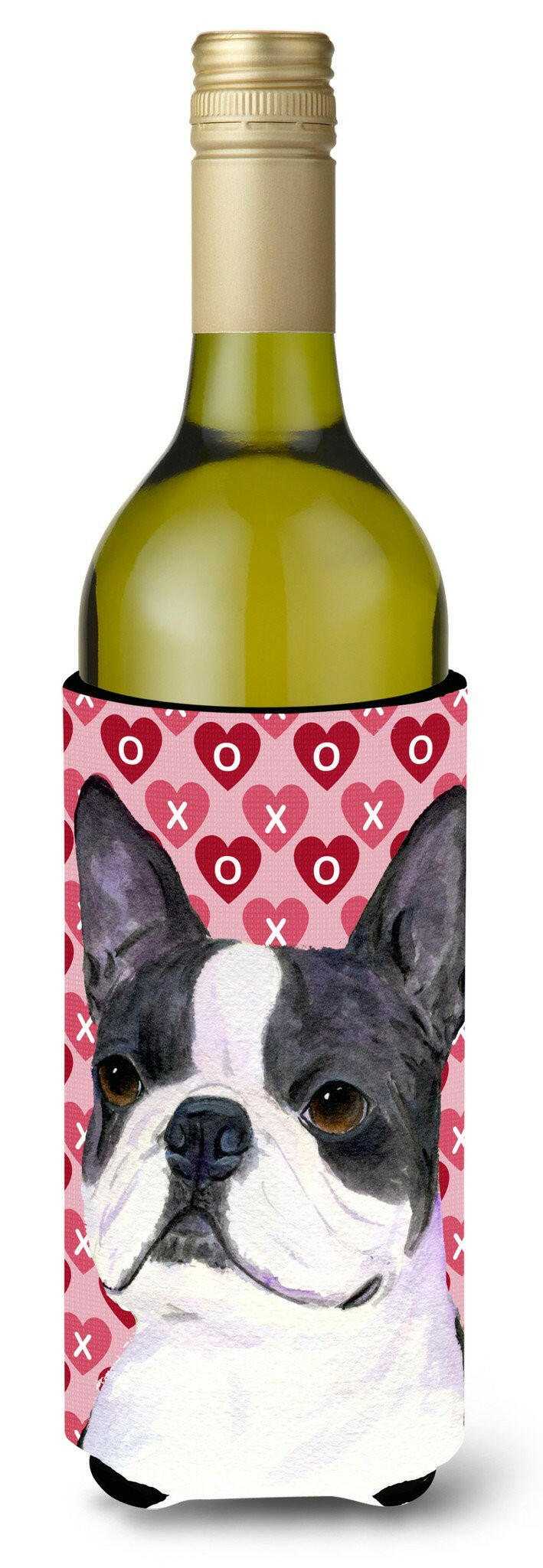 Boston Terrier Hearts Love Valentine's Day Wine Bottle Beverage Insulator Beverage Insulator Hugger by Caroline's Treasures