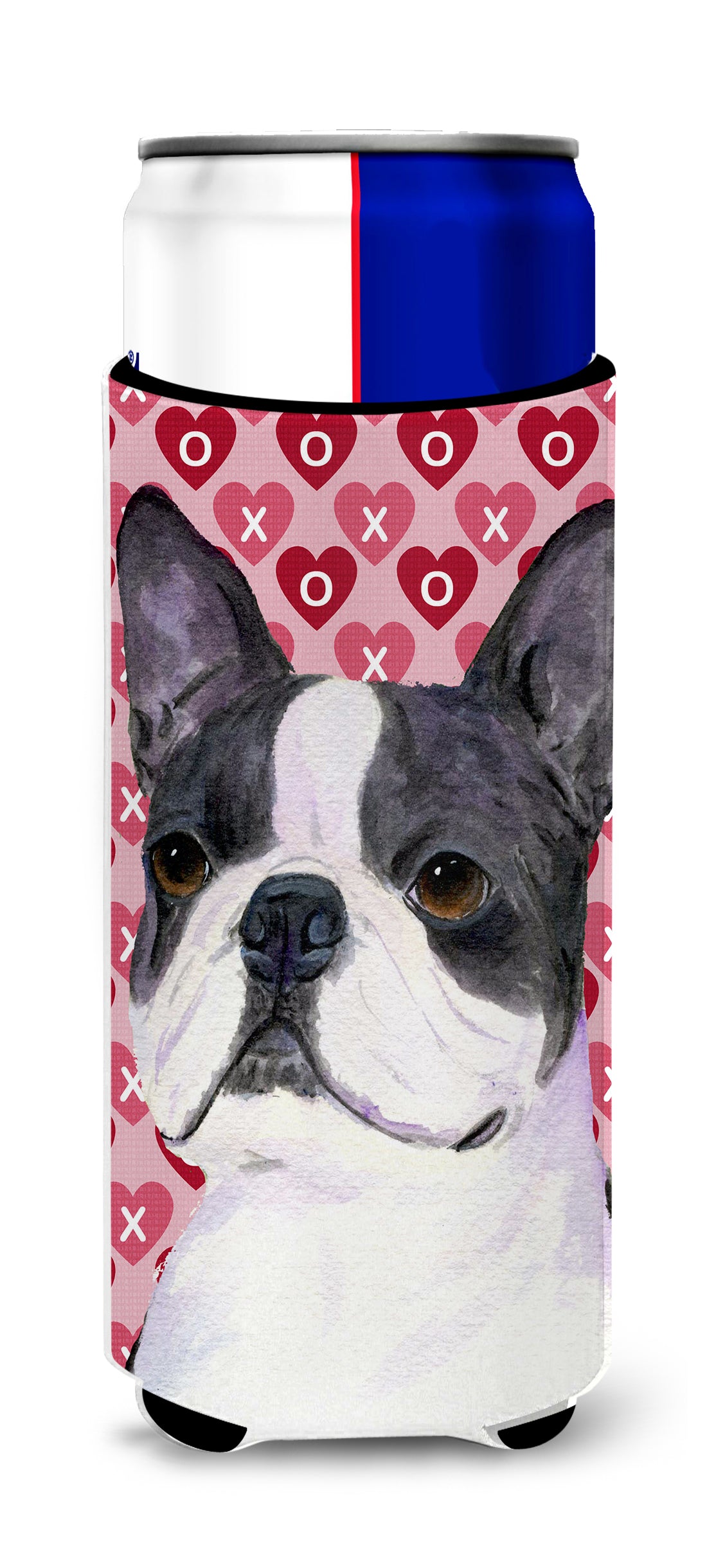 Boston Terrier Hearts Love Valentine's Day Ultra Beverage Insulators for slim cans SS4516MUK.