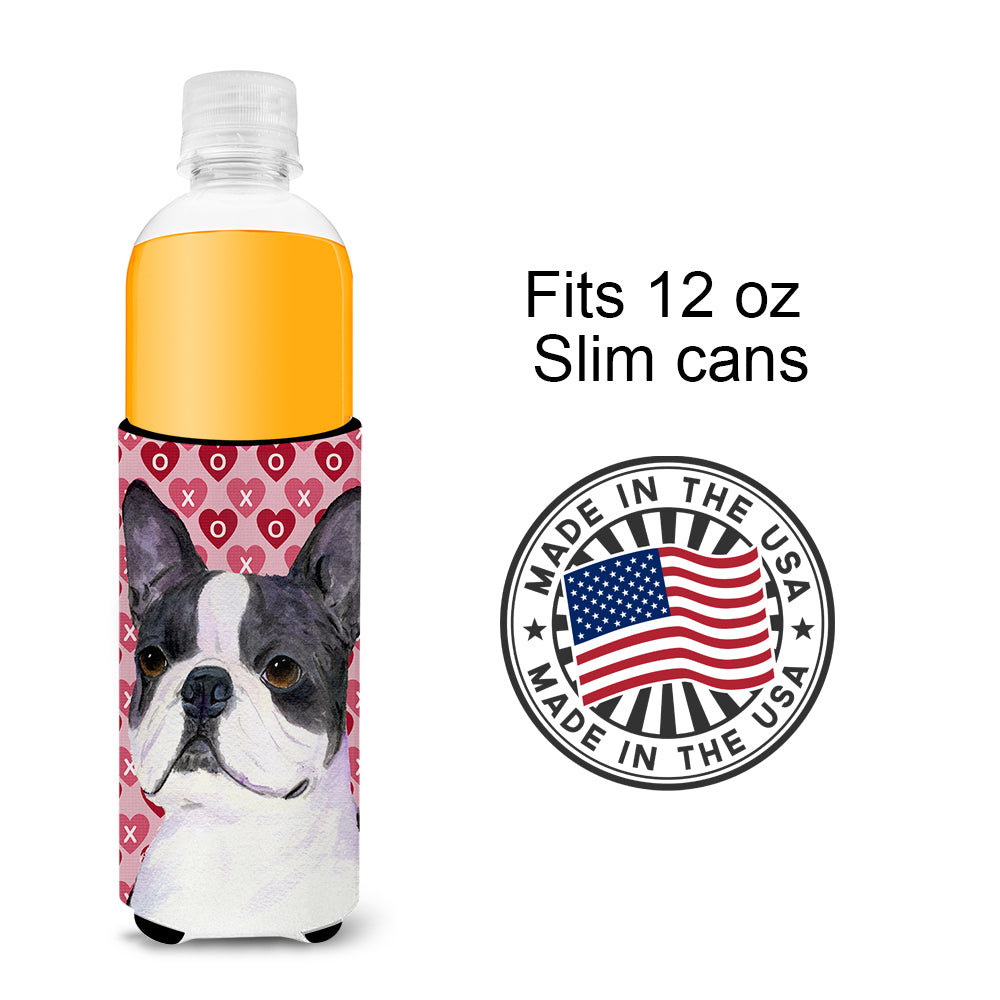 Boston Terrier Hearts Love Valentine's Day Ultra Beverage Insulators for slim cans SS4516MUK.