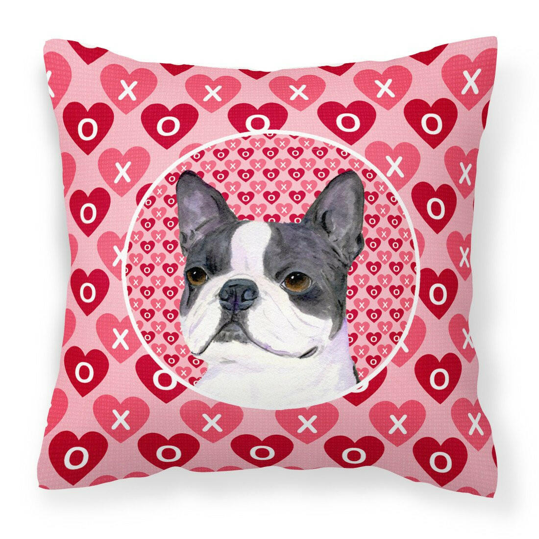 Boston Terrier Hearts Love Valentine&#39;s Day Fabric Decorative Pillow SS4516PW1414 by Caroline&#39;s Treasures