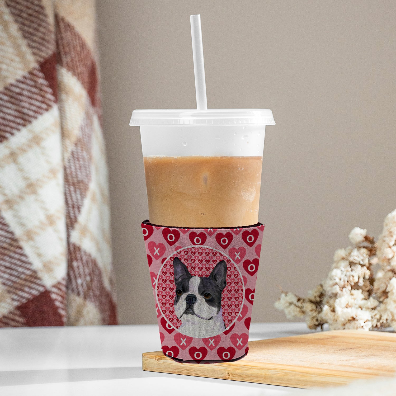 Boston Terrier  Red Cup Beverage Insulator Hugger  the-store.com.