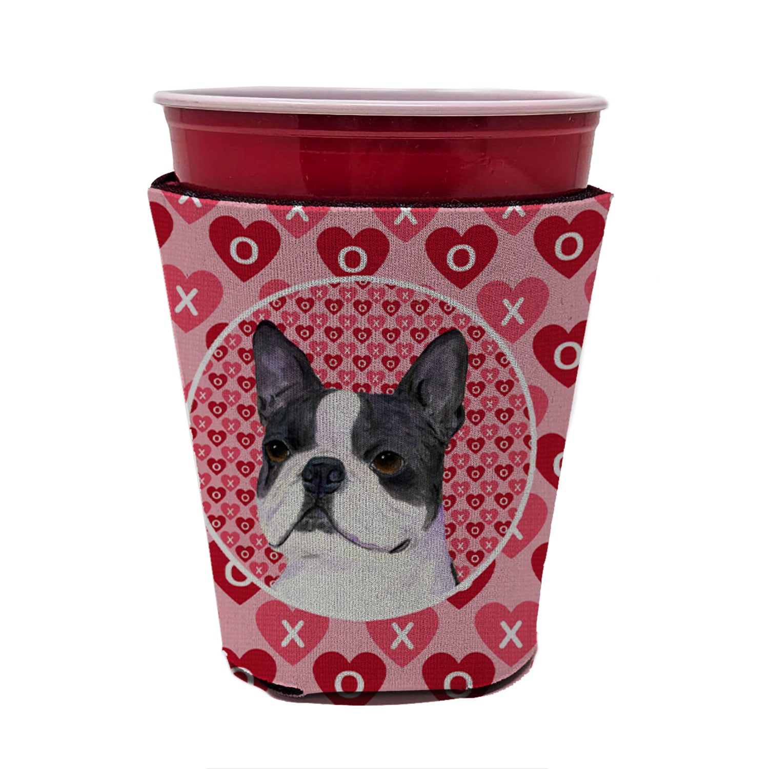 Boston Terrier  Red Cup Beverage Insulator Hugger
